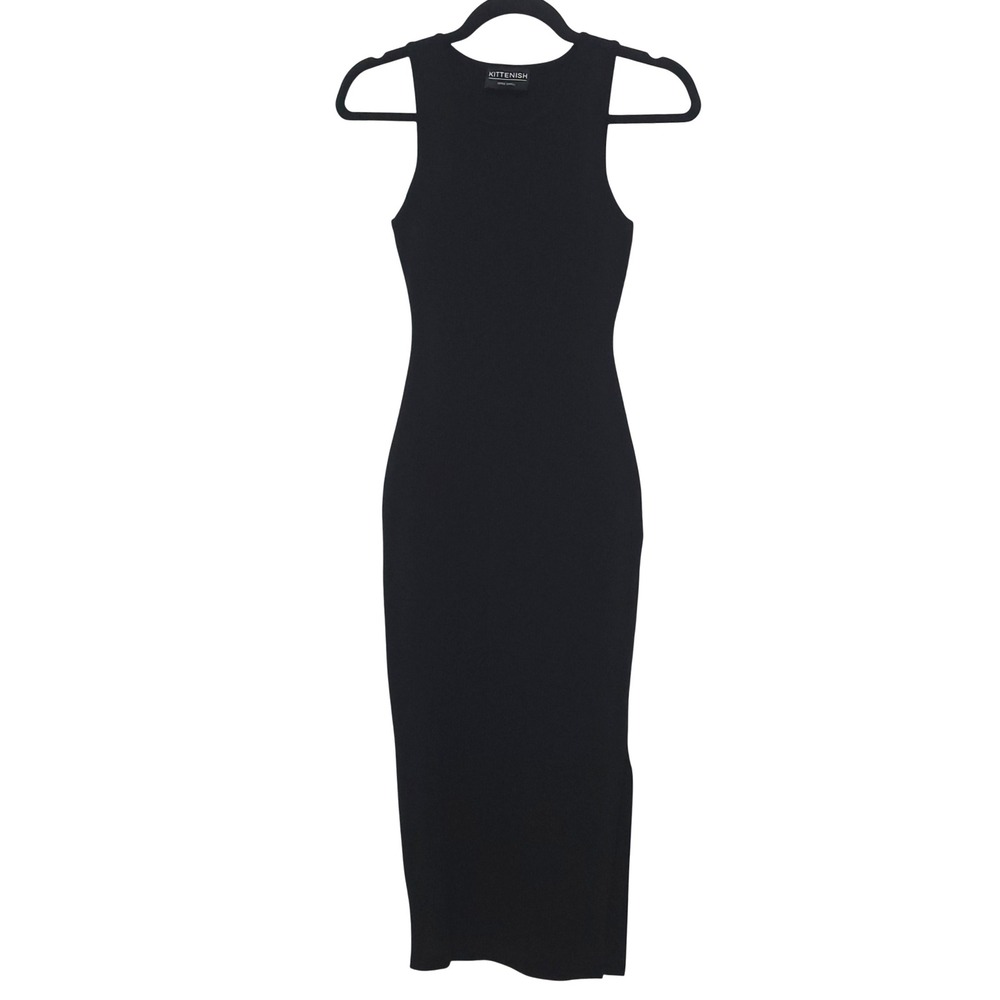 Kittenish Size XS‎ Black Sleeveless Ribbed Bodycon Midi Dress Black Slit